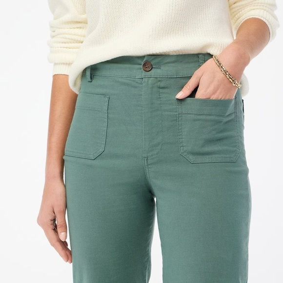 J. Crew Lizzie Linen Cotton High-rise Patch-pocket Wide Leg Pant Green Size 35 - Picture 3 of 15